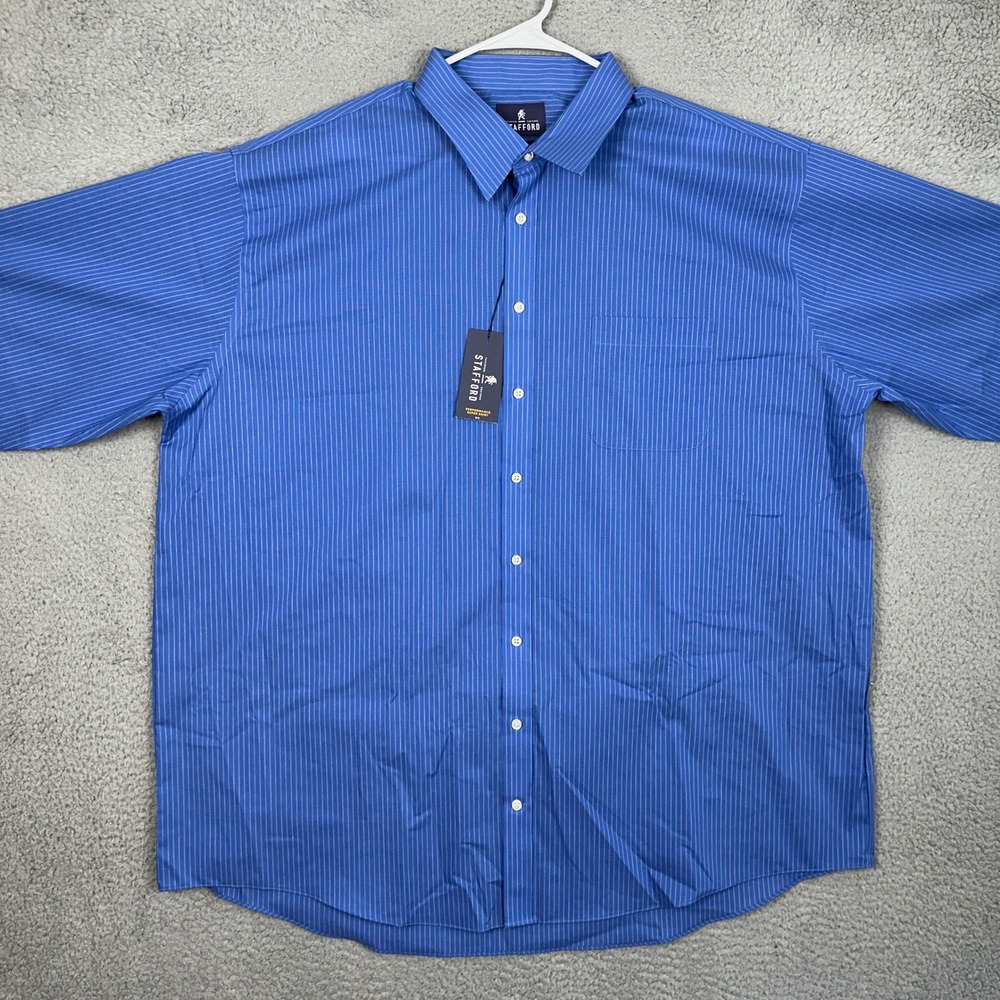 NEW Stafford Dress Mens 19 34 35 Big Performance Super Shirt Blue Pinstripe